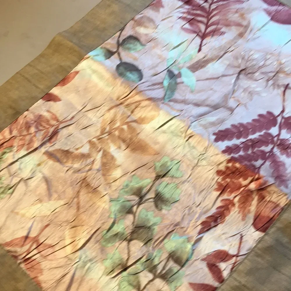 NWOT  Elegant Silk Cream, Beige and Brown Floral Table Runner/Dresser Runner